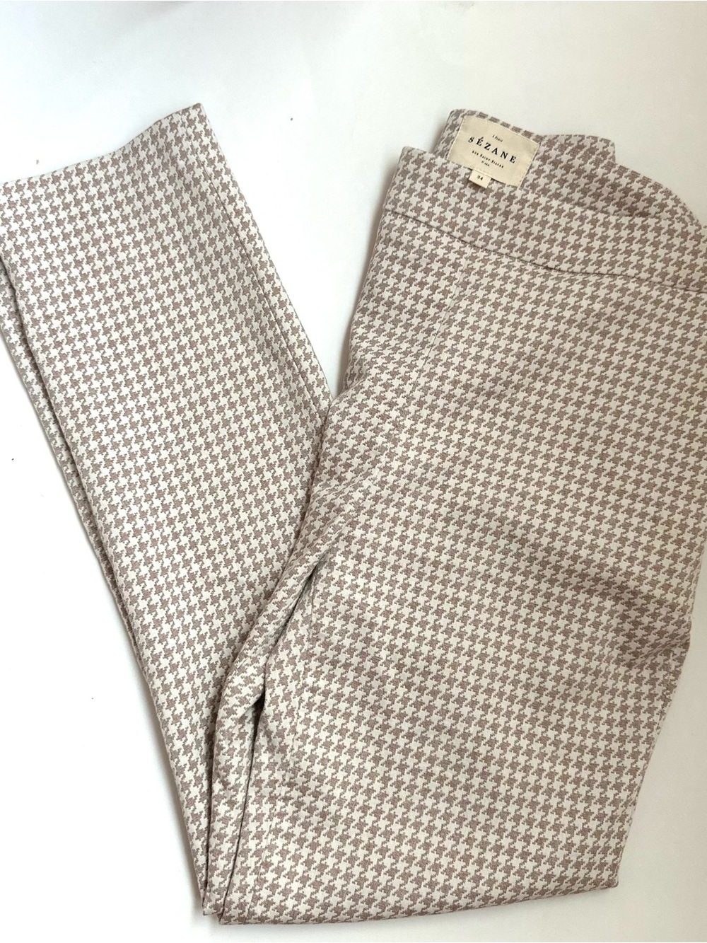 SEZANE Beige Houndstooth Dress Pants